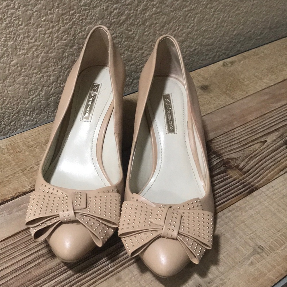 BCBG Cream Bow Wedge Shoes